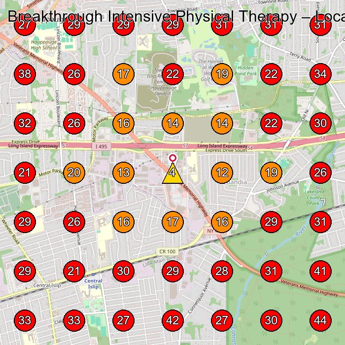 Breakthrough Intensive Physical Therapy GeoGrid visibility map for Physical Therapy Clinic in Central Islip